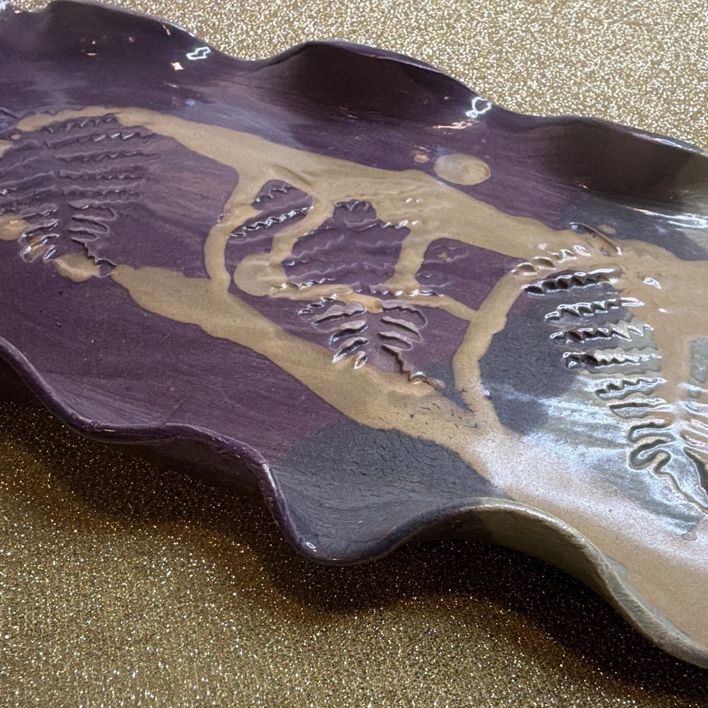 Vessels of Honor Handmade Hand Painted Art Pottery Ceramic Tray Purple Gray - Picture 8 of 8